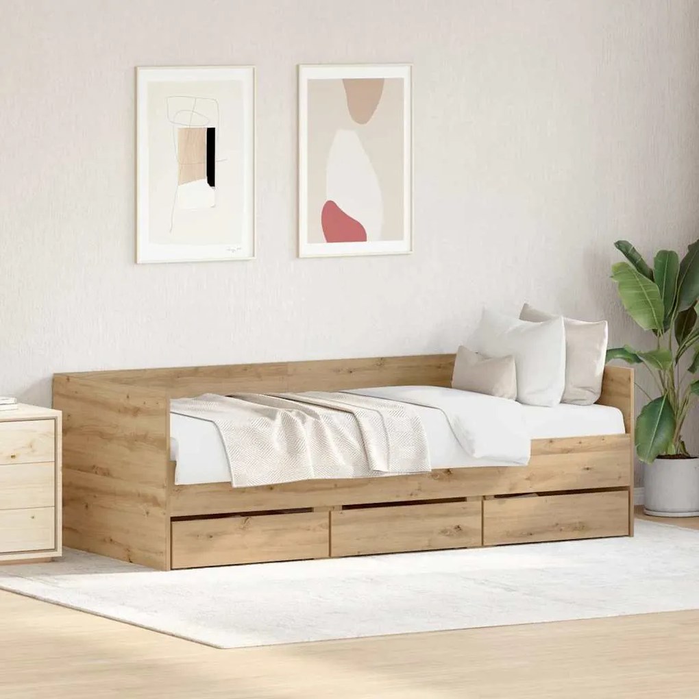 vidaXL Cama Auxiliar Carvalho Artesanal Madeira Engenheirada 90 x 200 cm