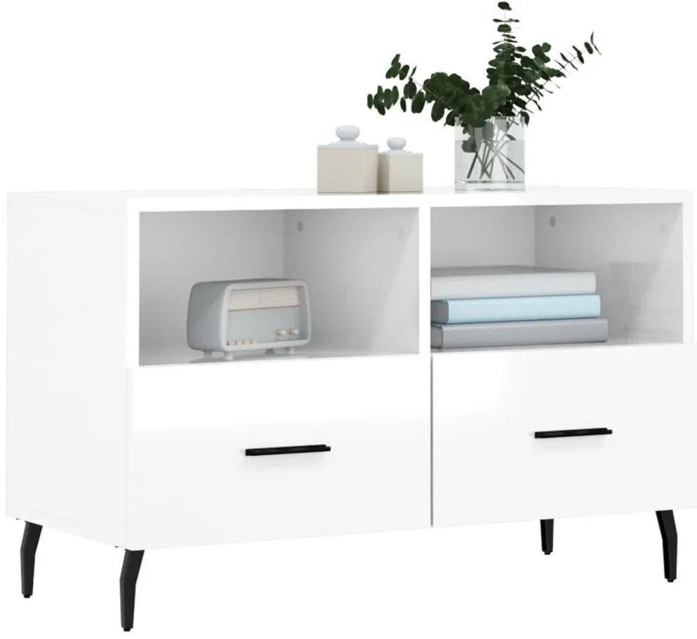 Móvel de TV 80x36x50 cm derivados de madeira branco brilhante