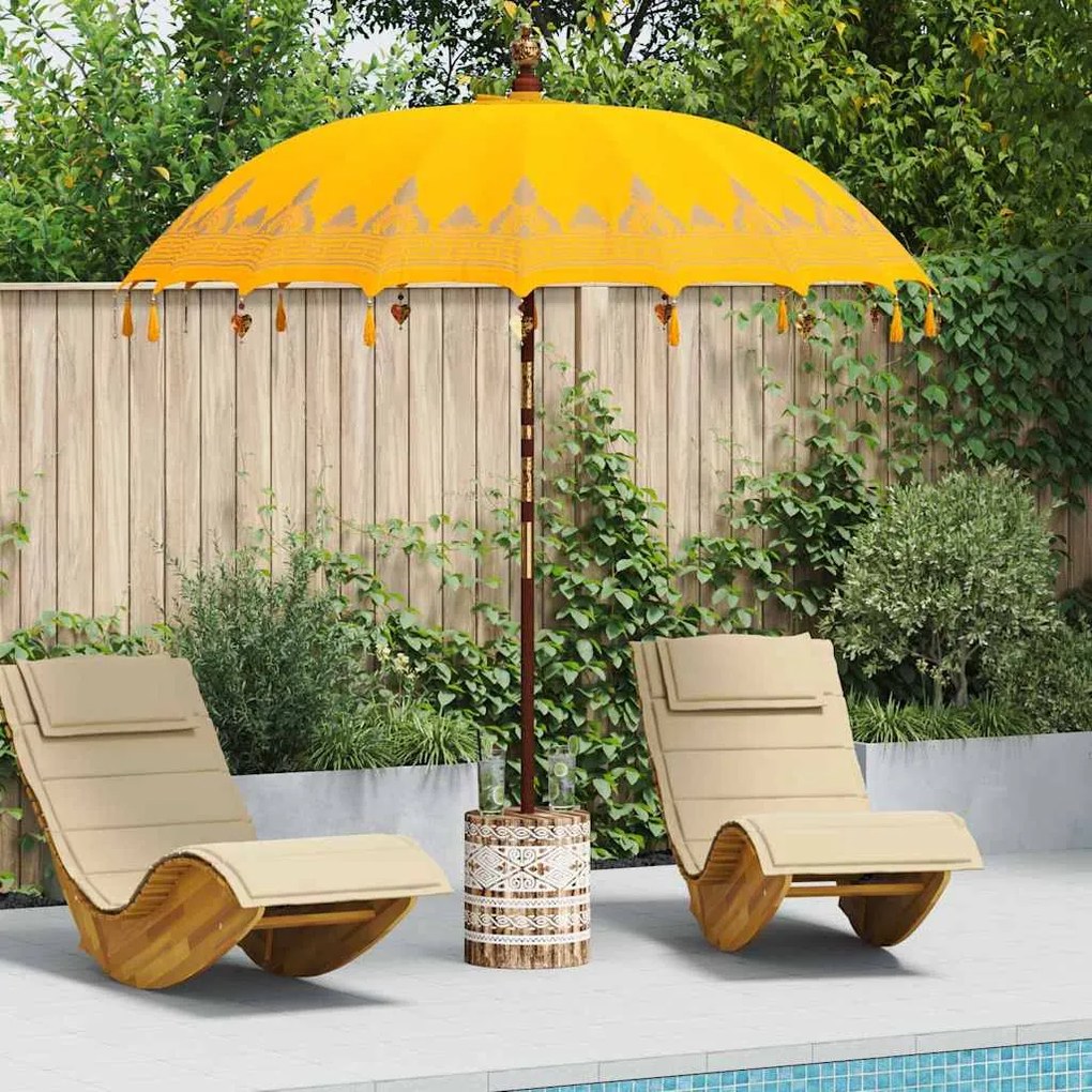 Parasol Balinês Amarelo 210-220 cm Algodão, madeira sólida