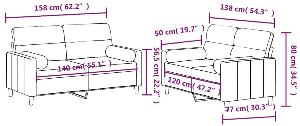 2 pcs conjunto de sofás com almofadas tecido preto