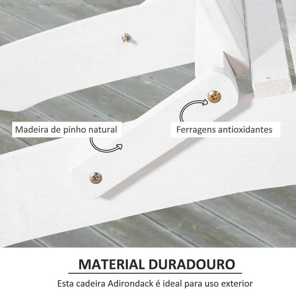 Outsunny Cadeira Adirondack de Madeira Dobrável Cadeira de Jardim com Apoio para os Braços e Encosto Alto para Terraço Balcão Exterior Carga Máx. 113kg 73x73x92cm Branco