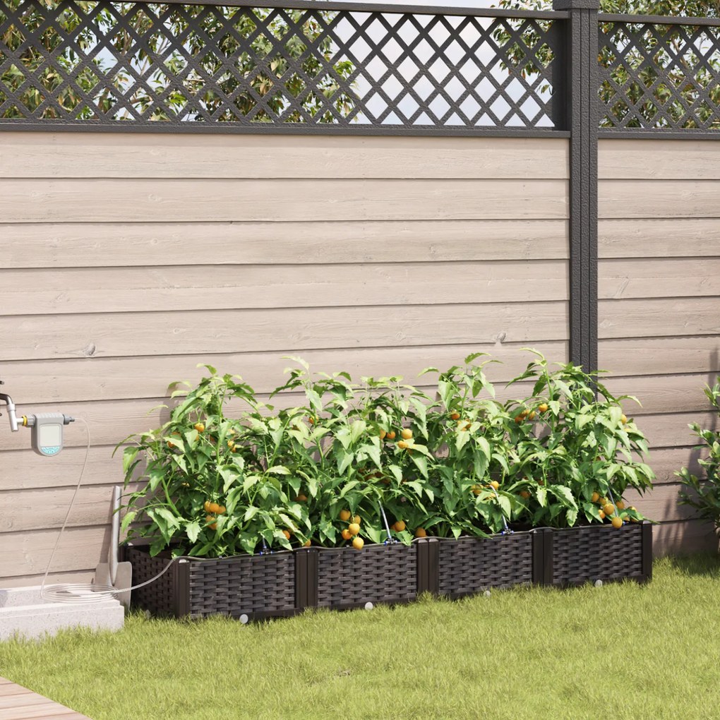 Plantadores de Jardim vidaXL com Sistema de Irrigação 4 pcs Castanho