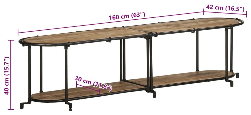 Móvel de TV 160x42x40 cm madeira de mangueira áspera maciça