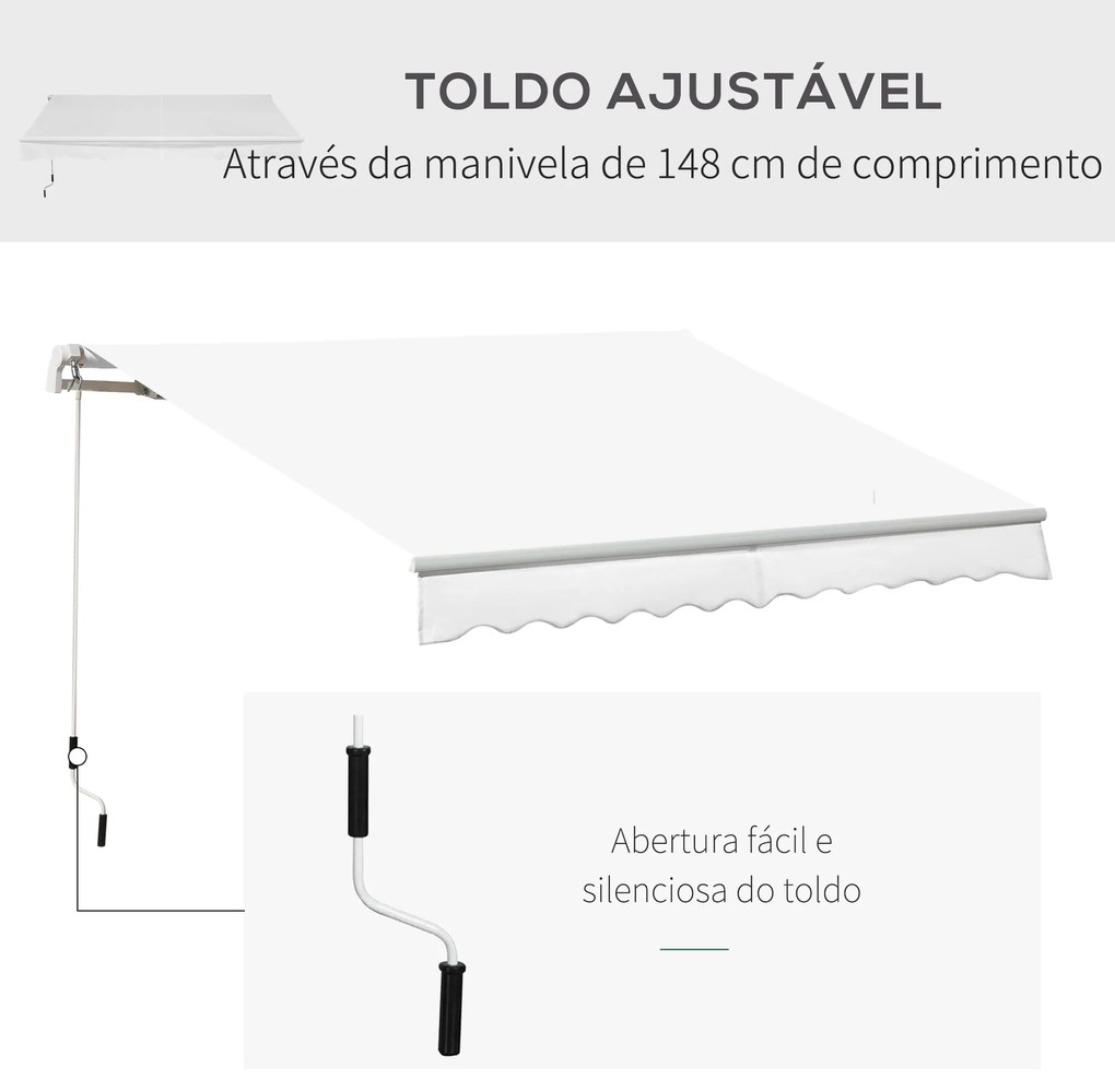 Outsunny Toldo Manual 3,5x2,5 m de Alumínio Toldo de Varanda Pátio com