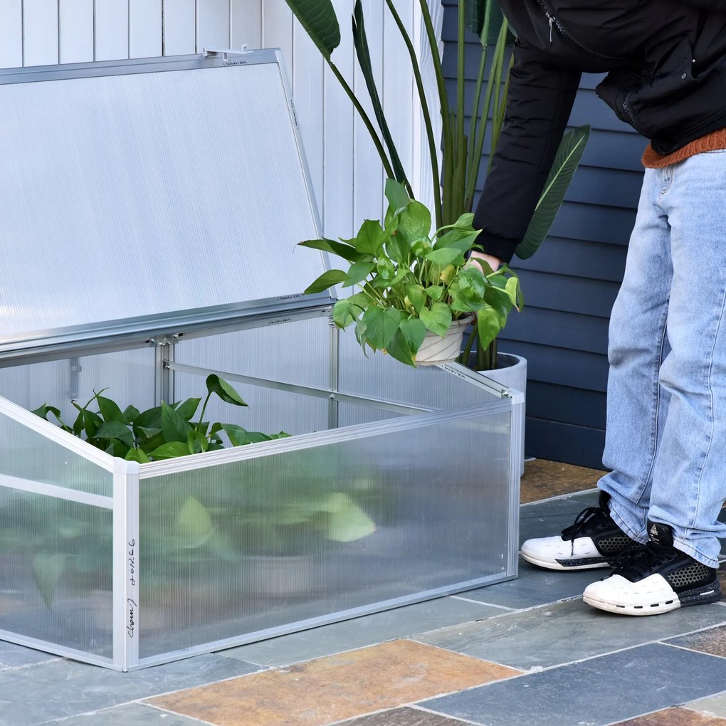 Estufa de Jardim Alumínio Policarbonato Transparente Viveiro para Plantas Culturas 100x100x48 cm