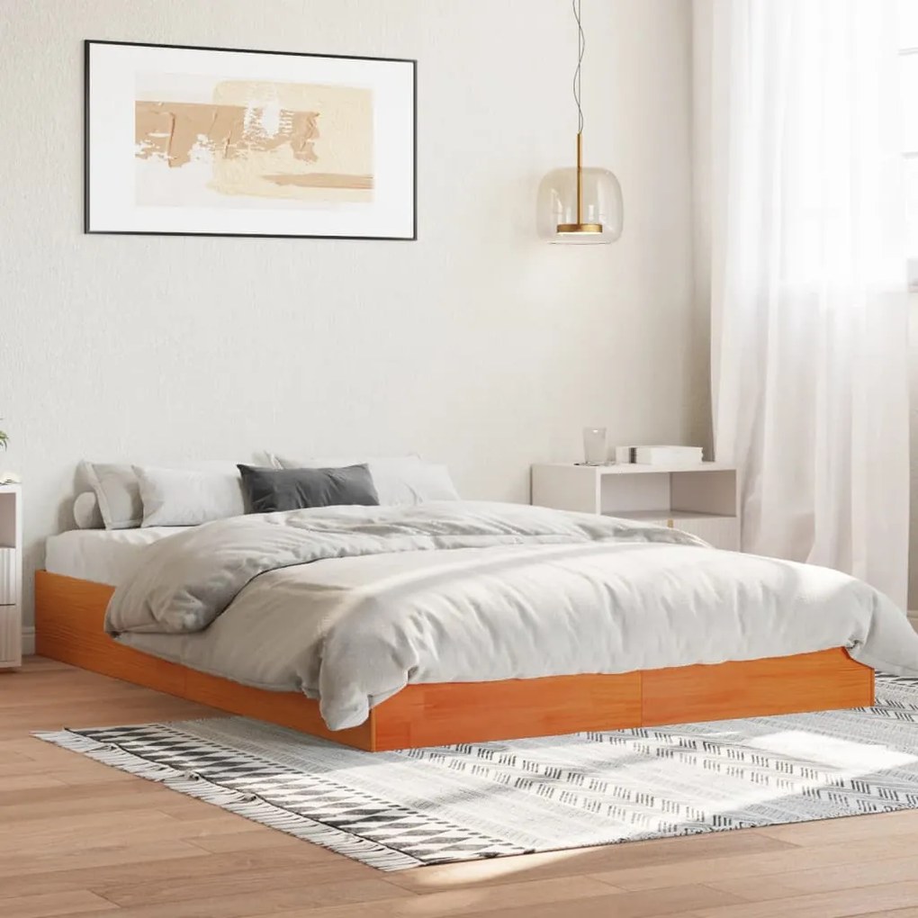 Cama sem colchão 120x190 cm madeira pinho maciça castanho-mel