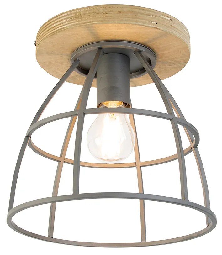 LED Candeeiro de teto inteligente cinzento escuro com madeira incl. WiFi E27 - Arthur Industrial
