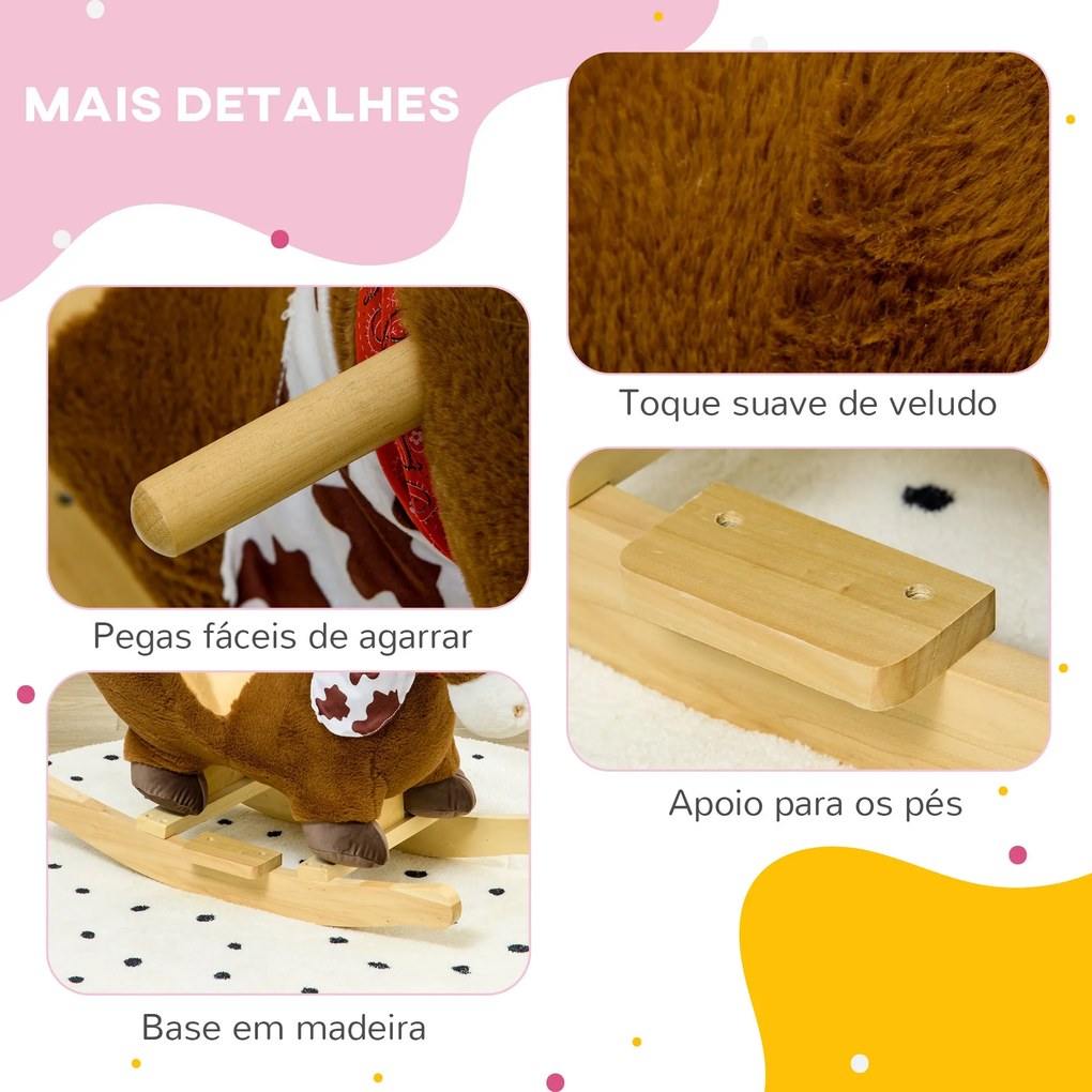 HOMCOM Cavalo Baloiço para Bebés 18-36 Meses Cavalo Baloiço com Sons C