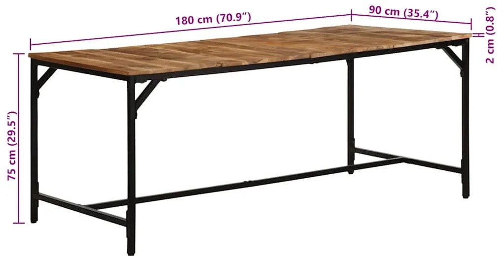 Mesa de jantar 180x90x75 cm madeira de mangueira maciça