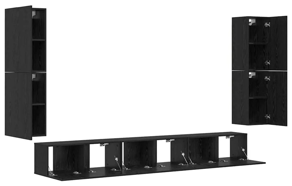 Conjunto de móvel de TV 5 pcs Carvalho Preto Madeira processada