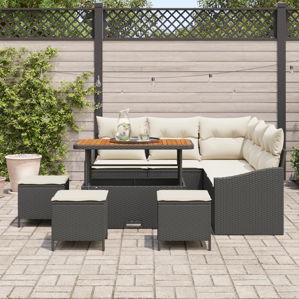 Conjunto de Sofá de Jardim com Almofadas vidaXL 9 Peças Preto Rattan d