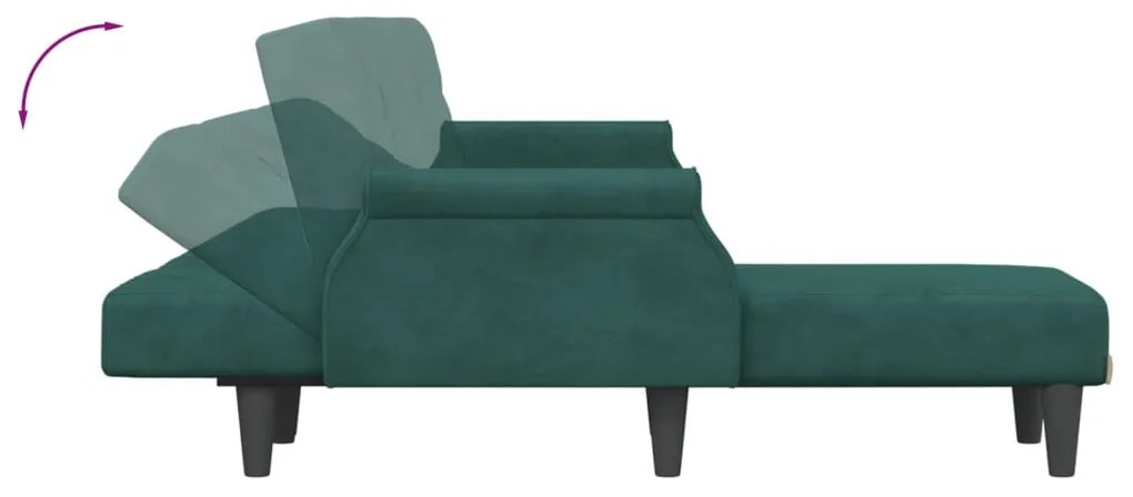 Sofá-cama em forma de L 271x140x70 cm veludo verde-escuro