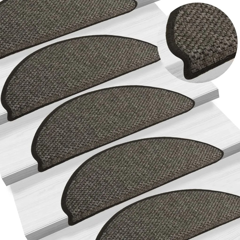 vidaXL Tapetes escada adesivos aspeto sisal 15pcs 65x21x4 cm antracite