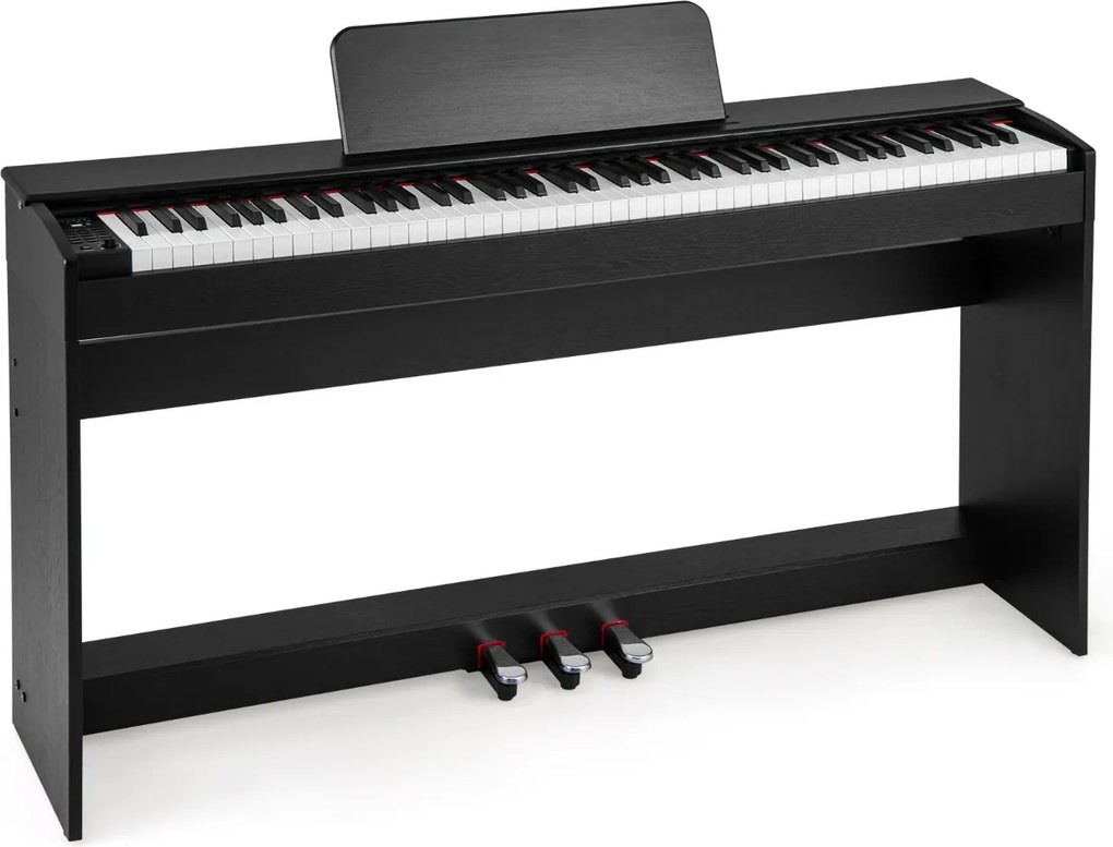 Piano digital vertical de 88 teclas com ação de martelo e teclas de tamanho completo, 3 pedais, altifalantes duplos e função de gravação, ligação para