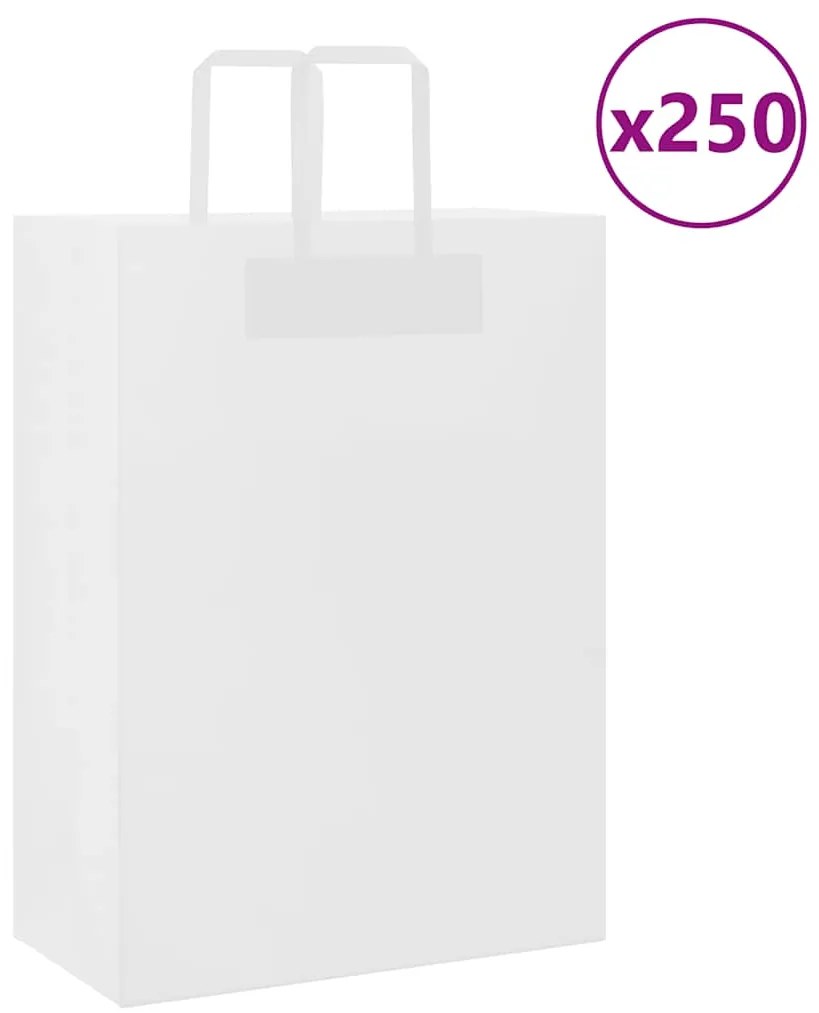 vidaXL Sacos de papel 250 unid com alças branco 32x17x44 cm