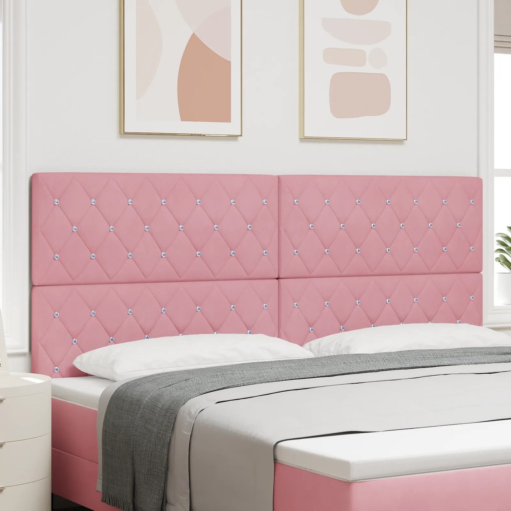 vidaXL Cabeceira Botão de Cristal Tufted Rosa 200 cm Veludo