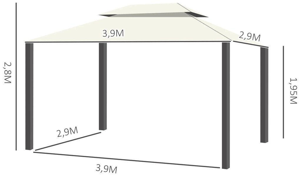 Outsunny Pérgola de Jardim 390x290 cm Pérgola de Alumínio com Teto de