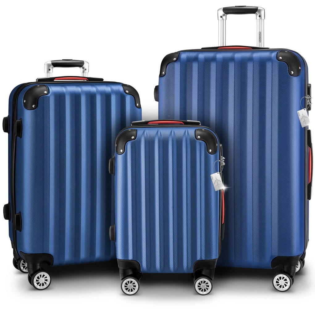 Conjunto de 3 malas viagem peças rígidas Baseline acessórios em ABS Azul