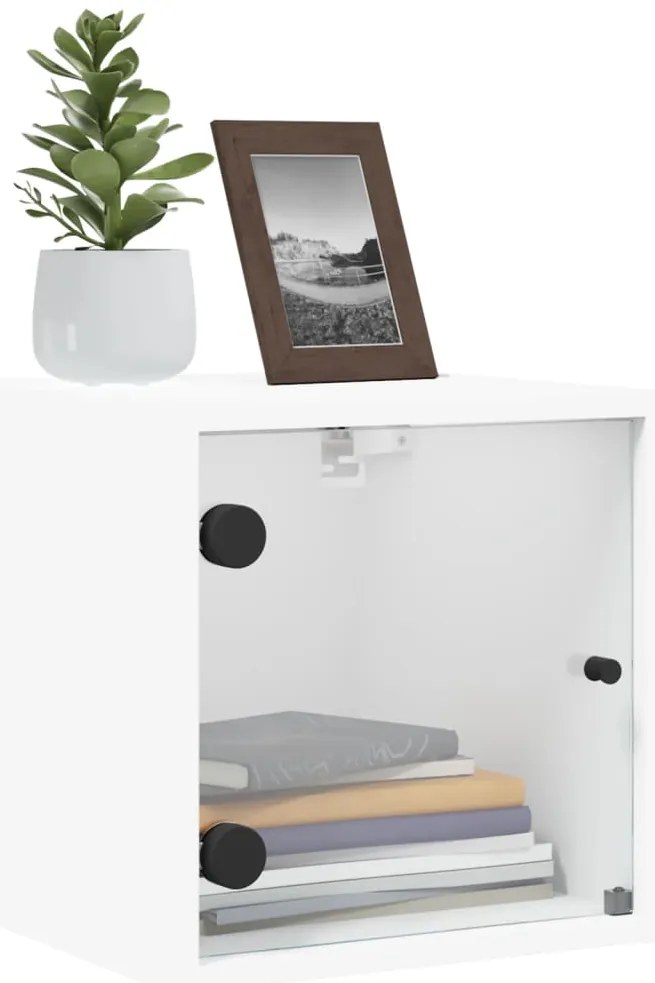 Mesas de cabeceira c/ portas de vidro 2 pcs 35x37x35 cm branco