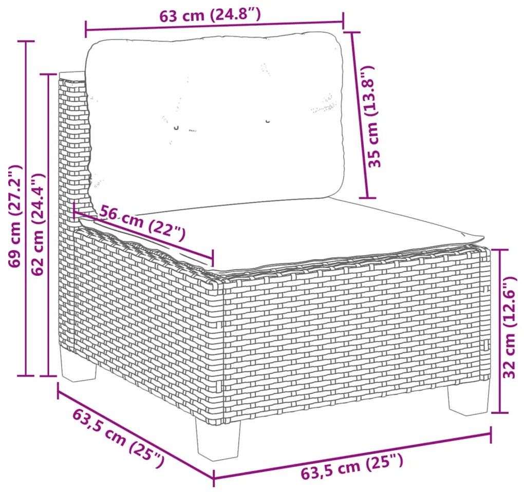 5 pcs conjunto sofás de jardim c/ almofadões vime PE cinzento