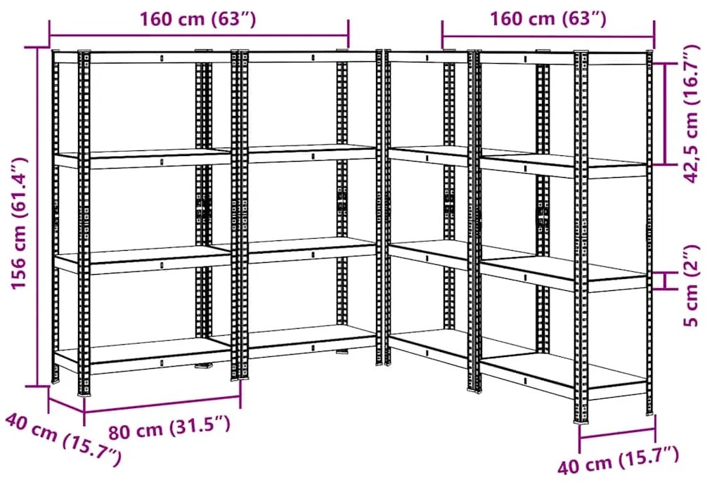 Prateleiras de armazenamento de 4 camadas 4 pcs aço antracite