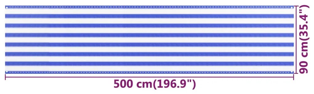 Tela de varanda 90x500 cm PEAD azul e branco