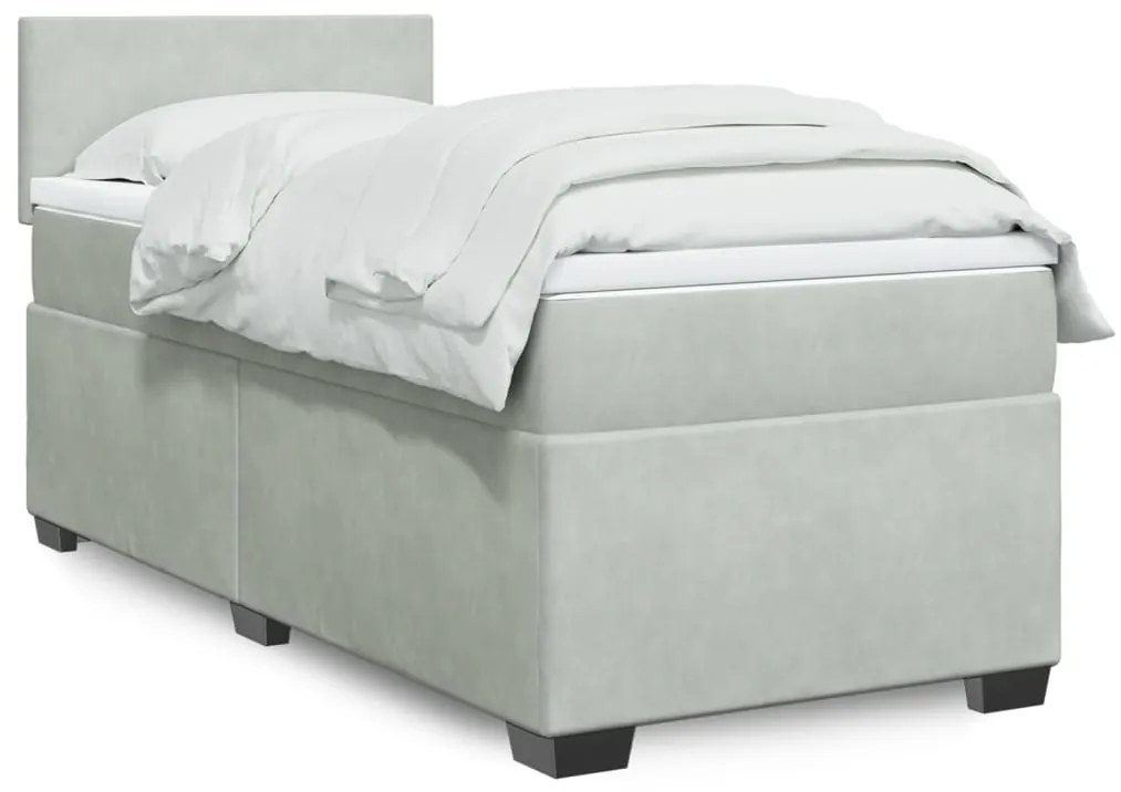 vidaXL Cama com molas/colchão 90x200 cm veludo cinza-claro