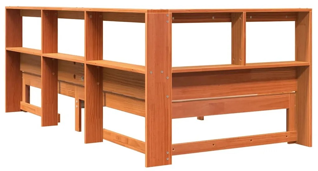 Cama com estante sem colchão 90x190cm pinho maciço castanho-mel