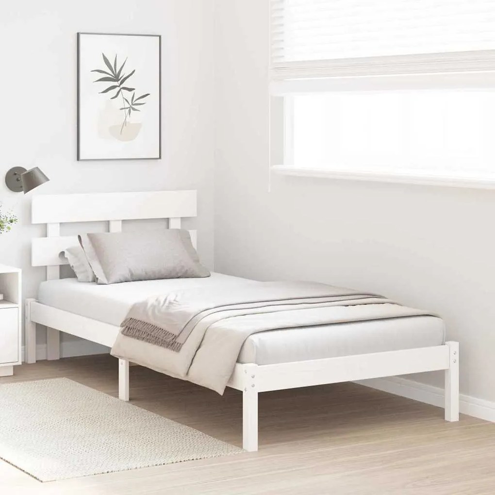 Estrado de Cama com Cabeceira Branco 90x190 cm Madeira Sólida Pinho