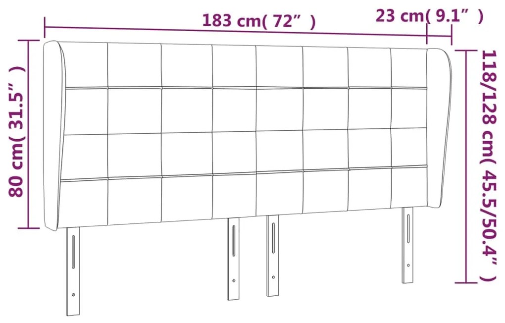 Cabeceira de cama c/ abas tecido 183x23x118/128 cm preto