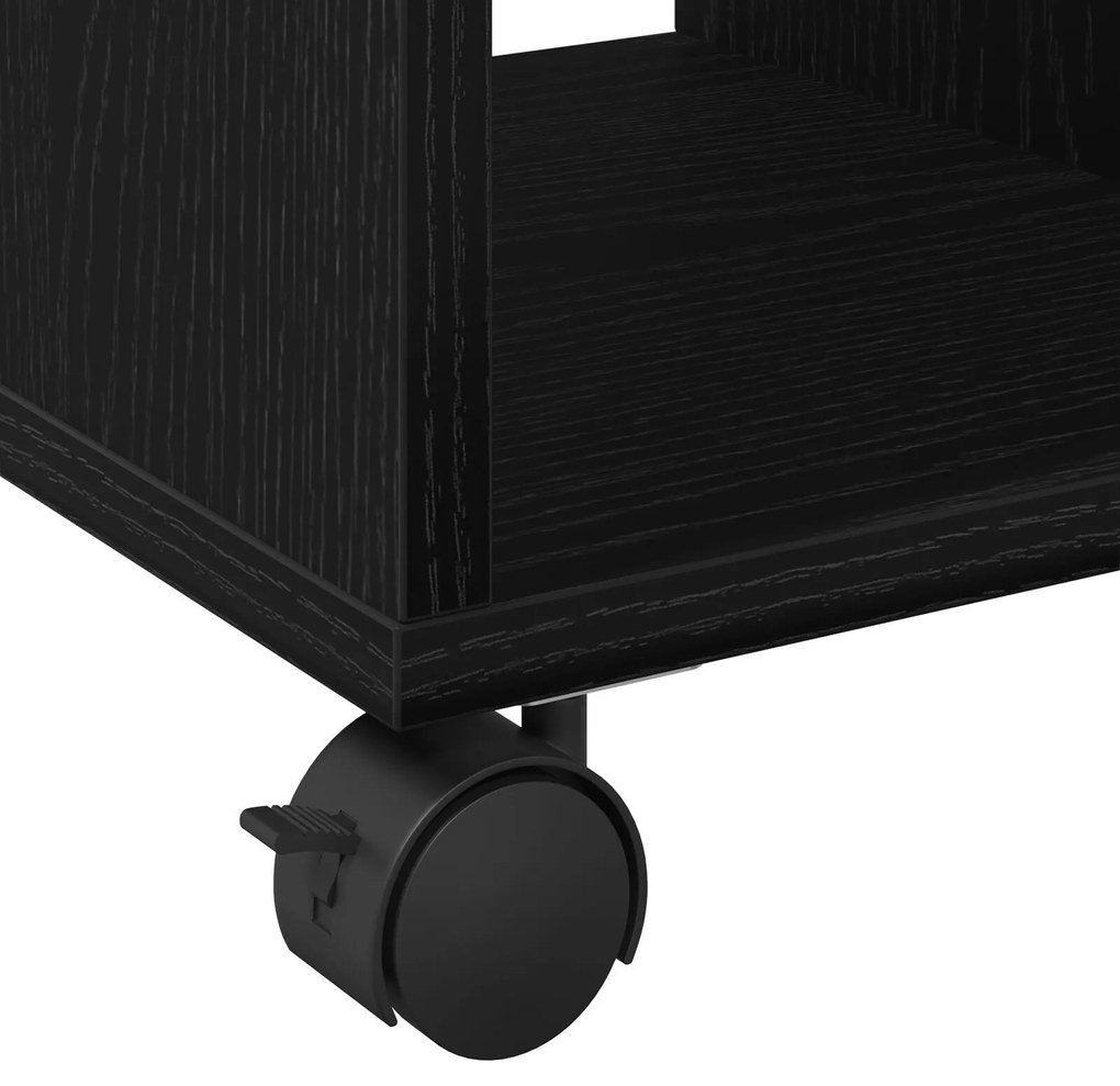 Mesa de Apoio com Rodas em Carvalho Preto 50x30x55 cm em Madeira Ingen