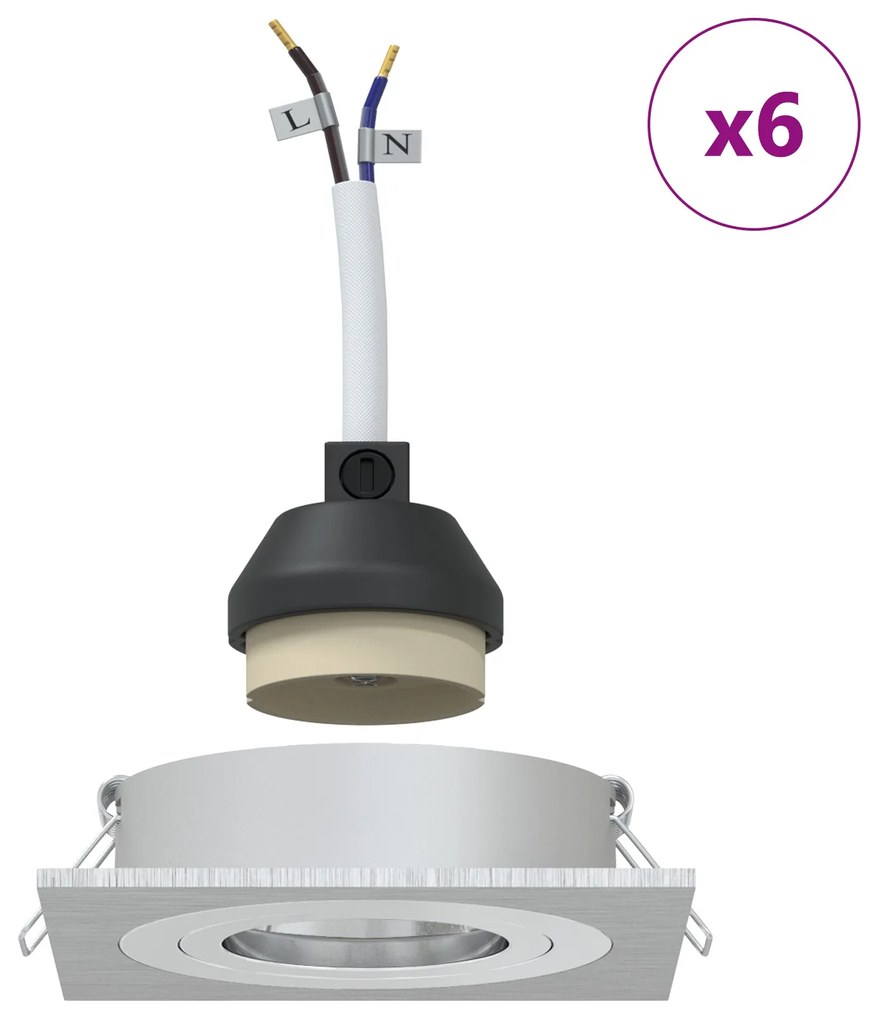 Spotlights embutidos 6 pcs Quadrado GU10 Prateado 91x91 mm