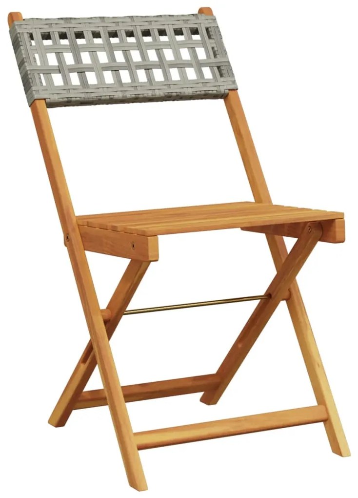 3 pcs conjunto de bistrô vime PE e madeira maciça cinzento
