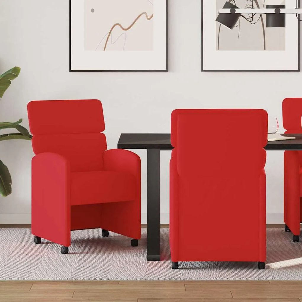 vidaXL Cadeiras de Jantar com Rodas 2 pcs Vermelho 58 x 65 x 98 cm