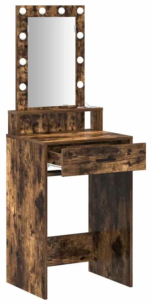 Mesa de Maquilhagem vidaXL com Luzes LED Carvalho Fumado 50x41x140 cm