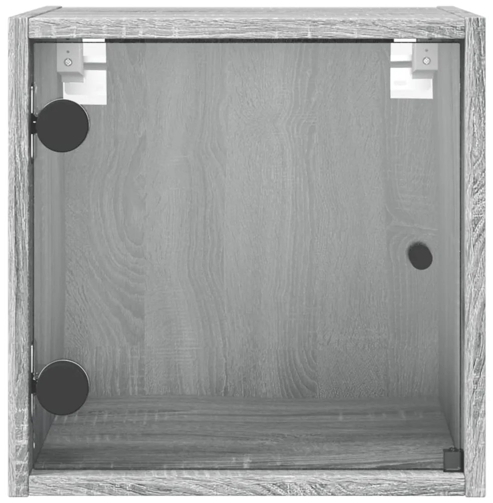 Mesa de cabeceira c/ porta de vidro 35x37x35 cm cinzento sonoma