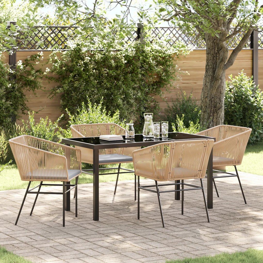vidaXL Conjunto de Jantar de Jardim de 5 Peças com Almofadas em Rattan Polipropileno marrom