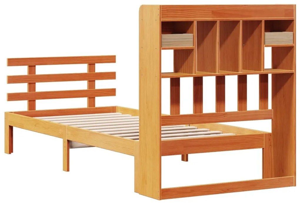 Cama com estante sem colchão 75x190cm pinho maciço castanho-mel