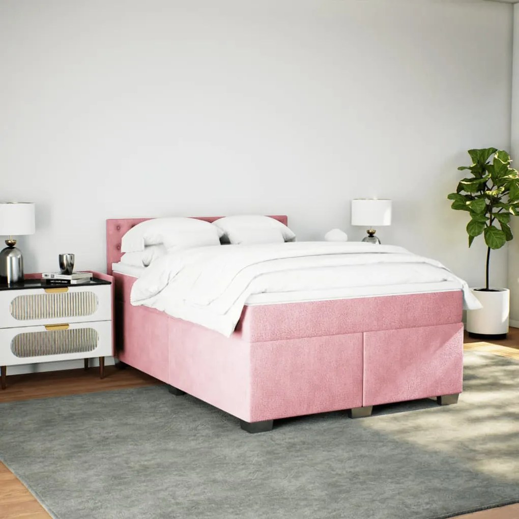 Cama com molas/colchão 140x200 cm veludo rosa