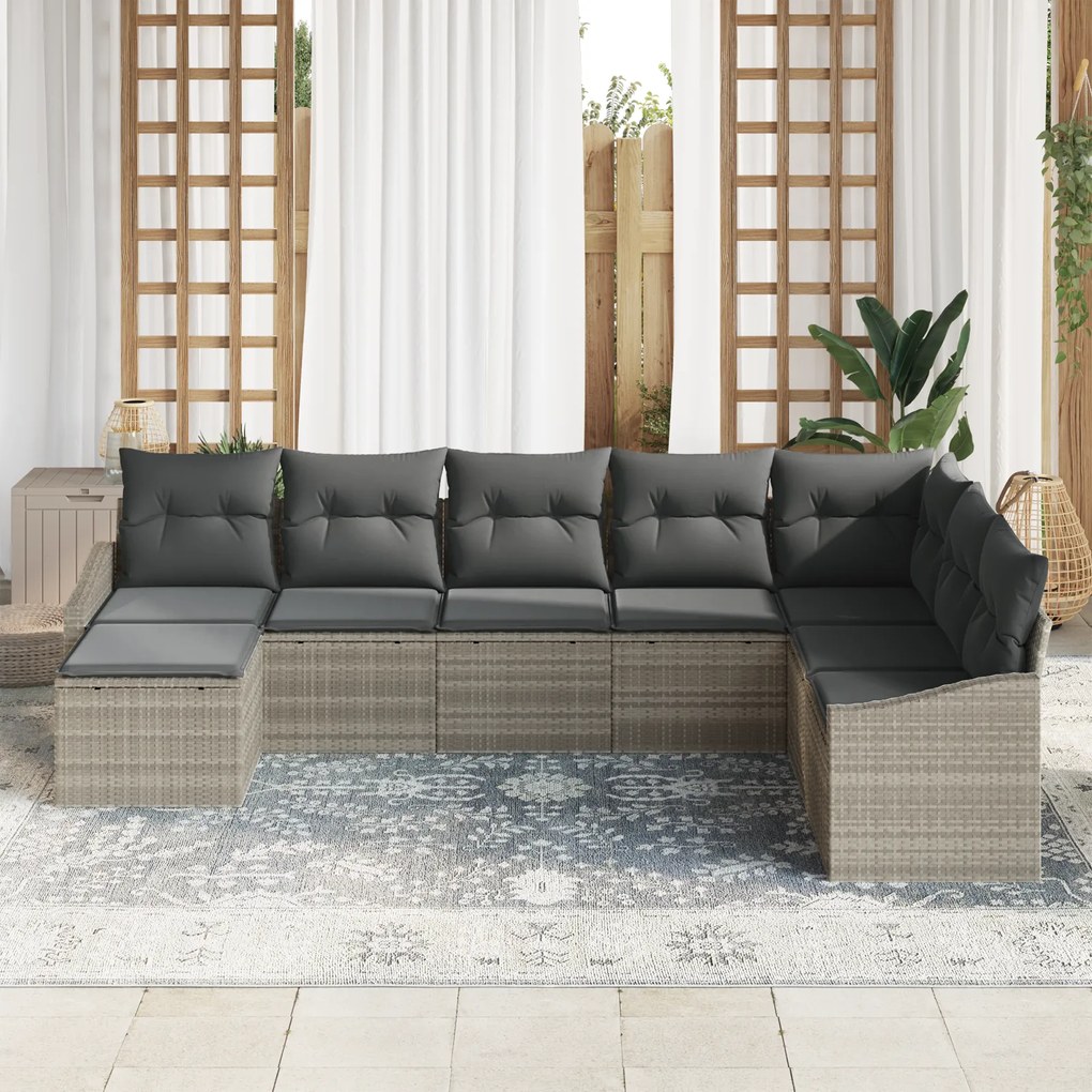 Conjunto de Jantar de Jardim de 8 Peças com Almofadas em Rattan Sintét