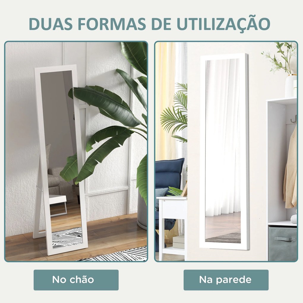 Espelho de Pé 37x155 cm Espelho de Corpo Inteiro Espelho de Parede Retangular com Estrutura de Madeira Branco