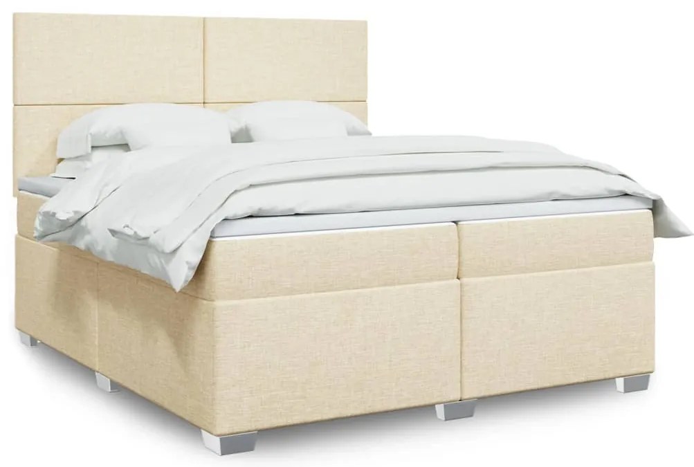 vidaXL Cama com molas/colchão 200x200 cm tecido cor creme