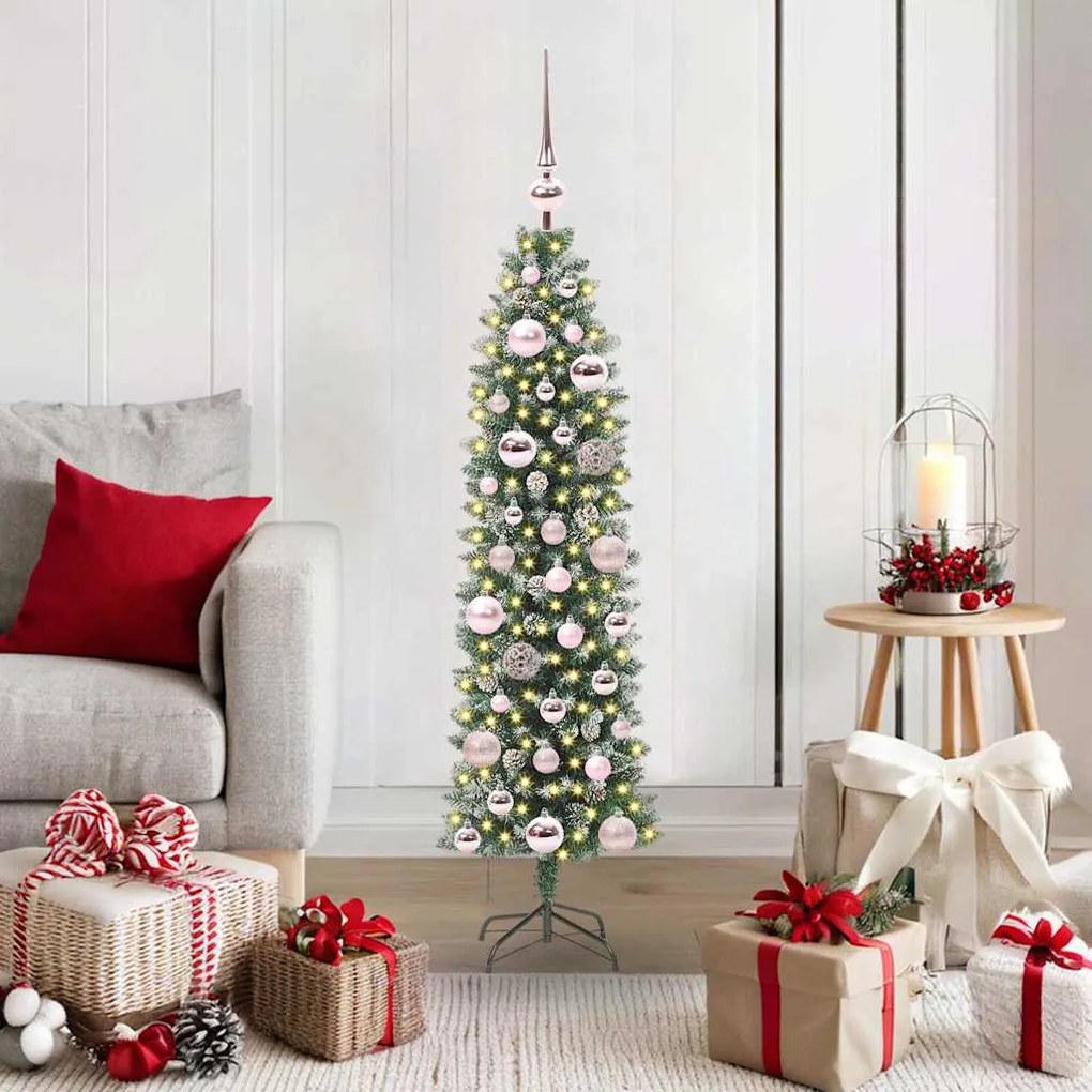 vidaXL Árvore Slim de Natal Artificial Verde e Branco 120 cm