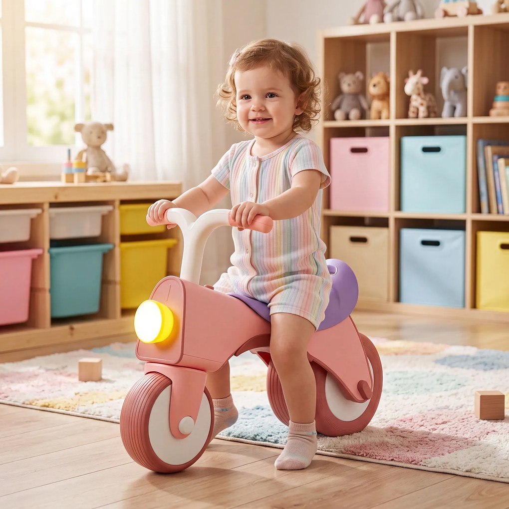 Bicicleta de Equilíbrio Infantil, 54 x 29 x 45 cm, Com Luz e Música, cor-de-rosa