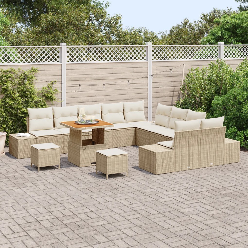 Conjunto de Sofá de Jardim vidaXL 13 peças com Almofadas Bege Rattan S