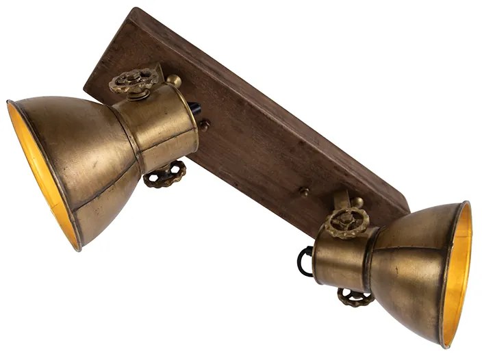 Candeeiro de teto bronze 2-luzes com madeira - Mangoes Industrial