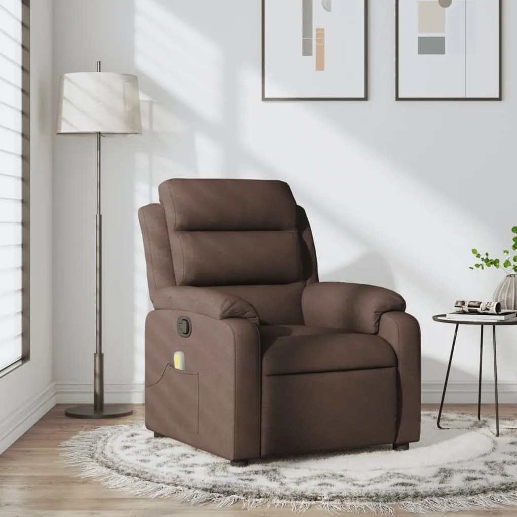 vidaXL Poltrona de massagens reclinável tecido castanho-escuro