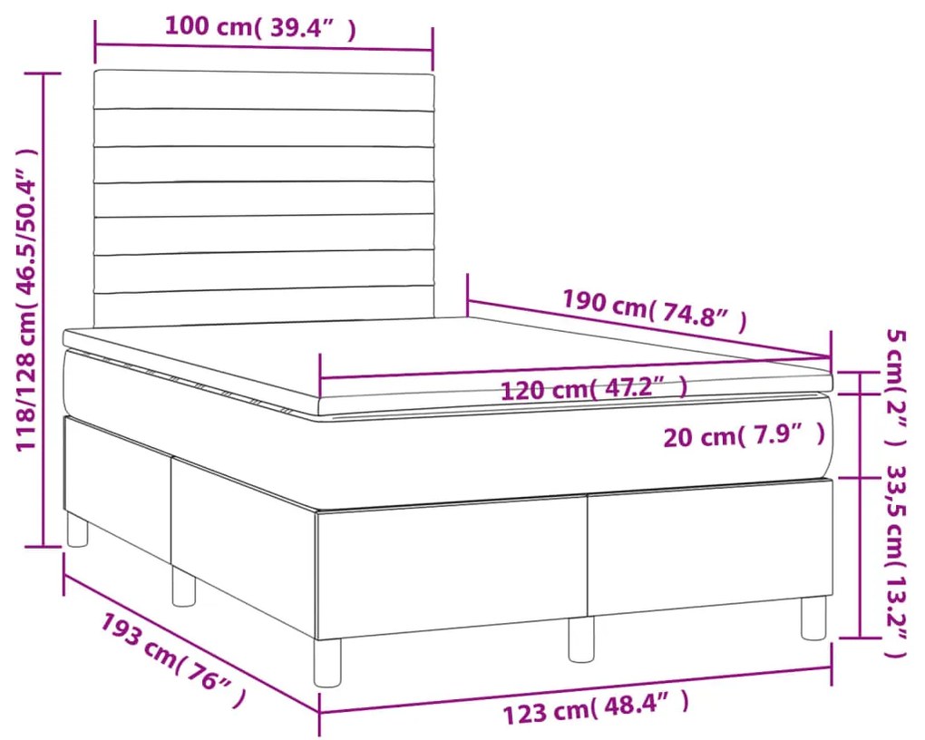 Cama boxspring com colchão 120x190 cm veludo azul-escuro