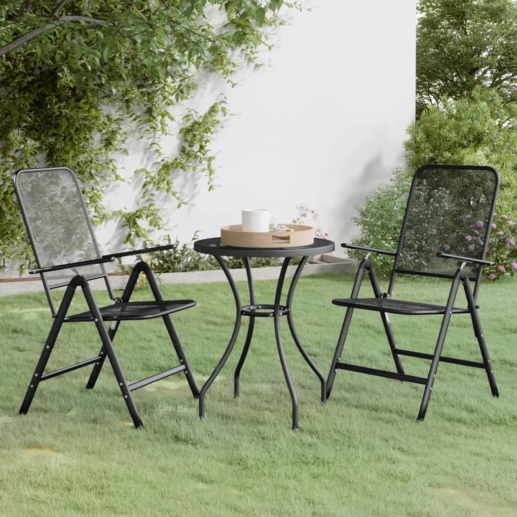 vidaXL 3 pcs conj. de jantar p/ jardim malha metal expandido antracite