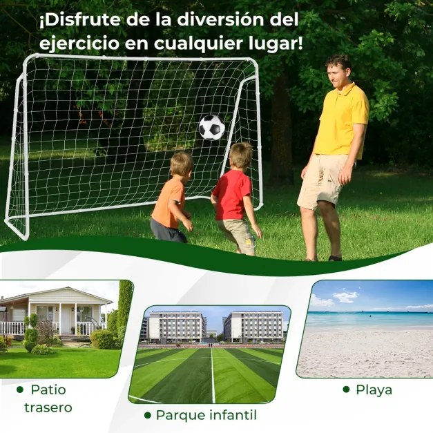 Baliza de futebol de jardim com estrutura e estacas, equipamento de campo de futebol ao ar livre para crianças 215 x 152 x 76 cm Branco